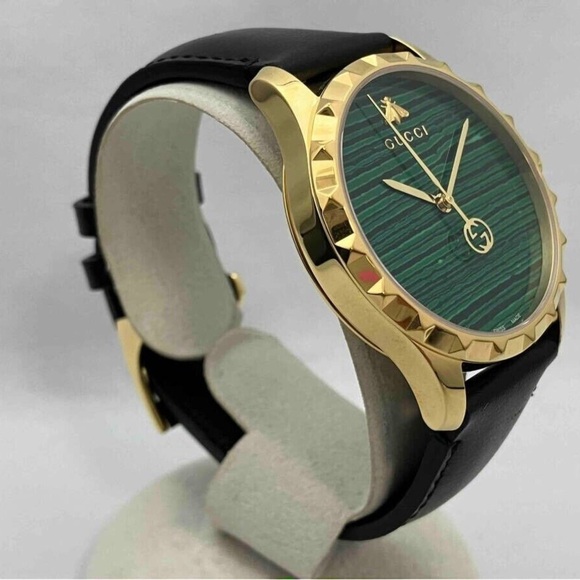 Gucci Le Marché des Merveilles green & gold watch with black leather strap - Picture 4 of 4